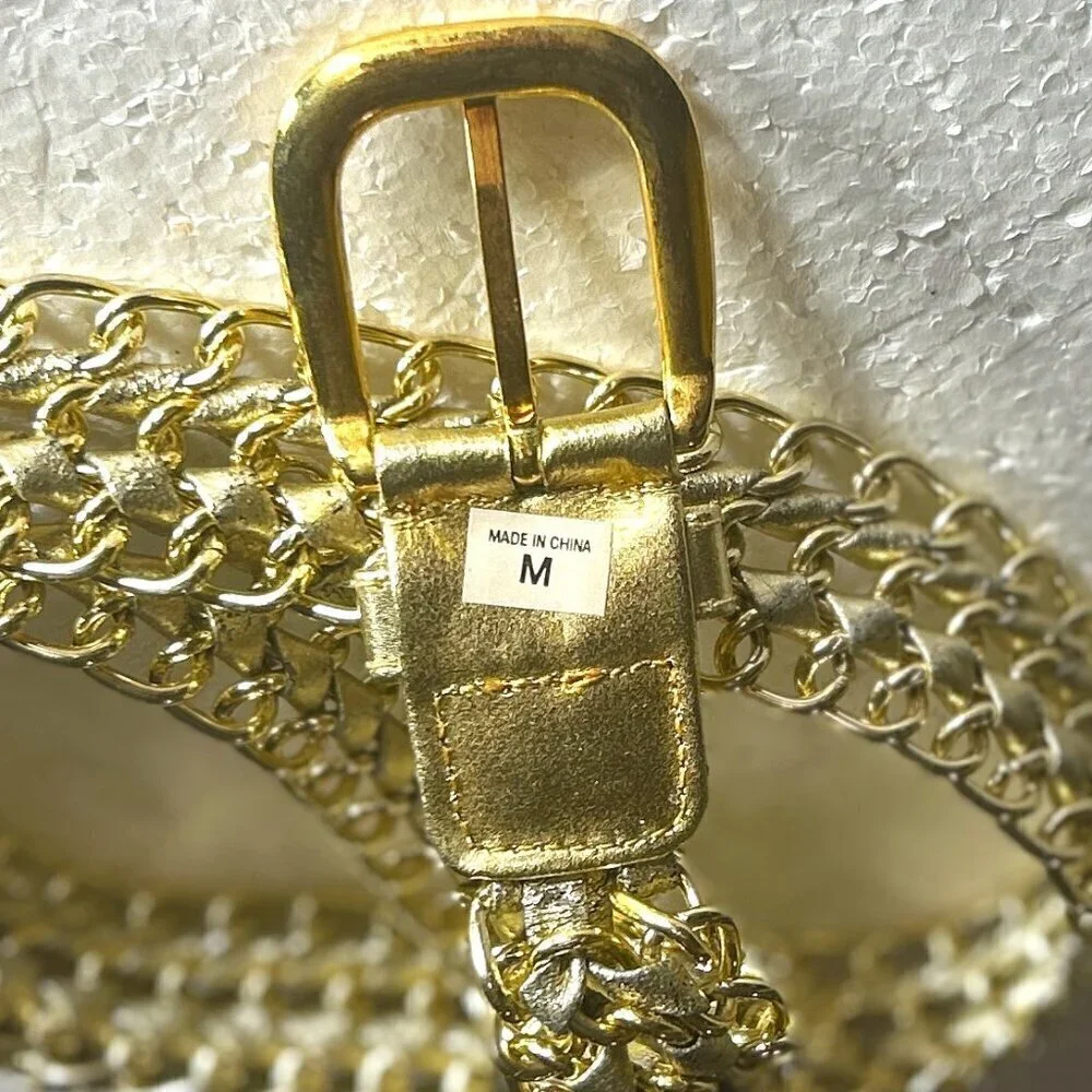 Gold chain buckle belt SZ M Italian Style Chic Bling Dressy Party Timeless 80's